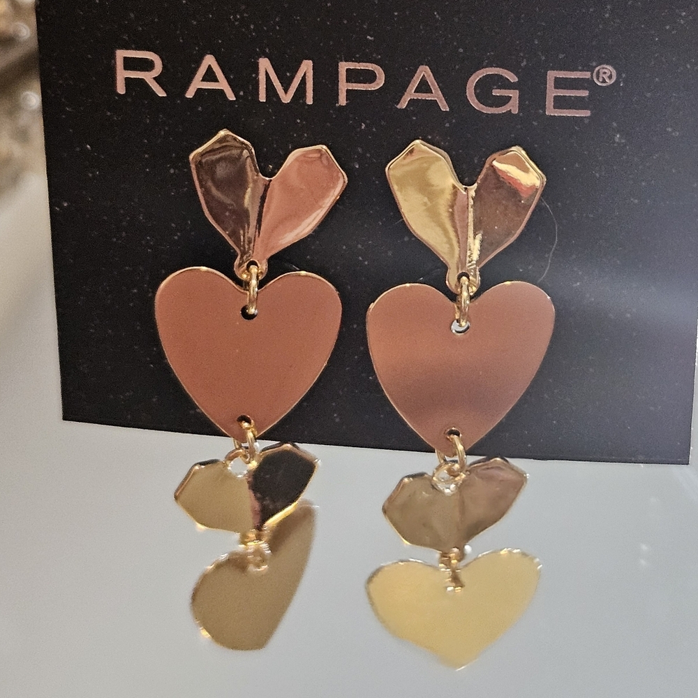 Gold Tone Heart Dangle Earrings